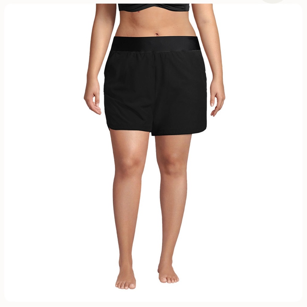 LAND'S END Women's Plus Size 5" Board Shorts with Panty Black Size 22W